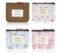 4 mini trousse per il trucco, in lino, floreale, con cerniera, organizer portatile per articoli da toeletta carino, portamonete, borsa per cosmetici, in tessuto, per ragazze e donne, bianco, blu,