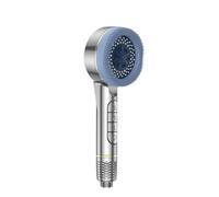 4 Modes Self-cleaning Shower Head With Silicone Brush One-Key Stop Water Massage High Pressure ABS Showerhead(Silver 1pc)