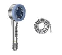 4 Modes Self-cleaning Shower Head With Silicone Brush One-Key Stop Water Massage High Pressure ABS Showerhead(Silver Hose Set)