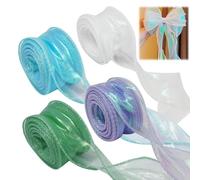 4 nastri di raso, 40 mm x 9 m, colore bianco, blu, verde, viola, nastro in chiffon lucido per matrimoni, fai da te, confezionamento, decorazione, bouquet, bordo torta