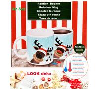 4 Tazza Tè Advent-Rentier Thermo-Effekt Rossi Nero Naso Terraglia 12cm