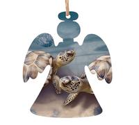 4 ornamenti natalizi in legno da appendere a due tartarughe e conchiglie ornamenti per albero di Natale a forma di angelo, etichette rustiche per auguri di Natale, etichette da appendere per