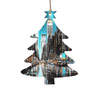 4 ornamenti natalizi in legno da appendere dipinti di New York, ornamenti per albero di Natale, a forma di albero di Natale, etichette rustiche per auguri di Natale, etichette per decorazioni