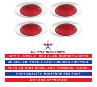 4 " Ovale Lato Evidenziatore Luce 4 LED Rosso Cromato Lunetta Freightliner
