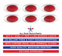 4 " Ovale Lato Evidenziatore Luce 4 LED Rosso Cromo Bezel Freighliner