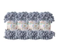 4 ovillos/ovillo de hilo Alize Puffy Baby Big Loop Blanket Yarn, 100 % micropoli ster, suave, 400 g, 39,3 yardas, 428-Gris medio