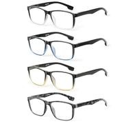 4 pacchetti di occhiali da lettura per uomini che bloccano la luce blu con cerniera a molla, lettori per computer anti-stanchezza/UV di grandi dimensioni e quadrati+2.00