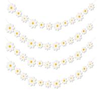 4 Pacchetti Margherite Banner, Ghirlanda di Margherite Bianche Boho, Fiori Bianchi Striscione da Appendere, Decorazioni Festa Margherita per Ragazze Compleanno Matrimonio