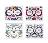 4 pacchetti Sugar Skull Face Tattoo temporaneo Adesivi per tatuaggi per trucco di Halloween per Halloween Masquerade Party Cosmetic Tattoo Adesivi per tatuaggi