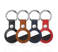 4 Pack Airtag Holder, Air Tag Keychain, PU Leather Airtag Case, Air Tagsmate for Luggage, Comes with Ring Metal Snap Keyring for Luggage, Keys, Pets, Kids Bag
