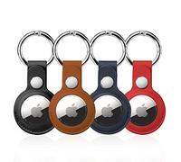 4 Pack Airtag Holder, Air Tag Keychain, PU Leather Airtag Case, Air Tagsmate for Luggage, Comes with Ring Metal Snap Keyring for Luggage, Keys, Pets, Kids Bag