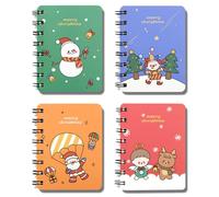 4 Pack Christmas Mini Spiral Notebook, Snowman Santa Claus Clown Elk Small Wirebound Pocket Journal Hardcover Note Books Blank Portable Notepad Diary Gift for Kid Xmas Eve Party Office Supplies