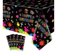 4 Pack Copritavolo Per Feste Luminose Tovaglie al Neon Tovaglia di Plastica al Neon Usa e Getta Tovaglia Luce Nera Rifornimenti Per Feste Fosforescenti Decorazione a Luce Nera 86 x 51 Pollici