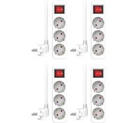 4-Pack ELRO ES103S-W Multipresa a 3 prese con interruttore e cavo da 1,5 m | Elevata sicurezza | Protezione bambini | Spina con messa a terra | Antincendio | Certificato TÜV | Bianco