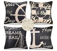 4 Pack Federa per Cuscini Impermeabile Moderni Lino Federe Cuscini 40x40 Ancora Timone Salvagente Motivo Copricuscini Decorativi per Cuscino Divano Letto Auto Casa Decorazione (Nero)