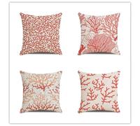 4 Pack Federe Cuscini Divano 40x40 Cuscini per Divano Rosso Doppia Faccia Stampa HD Creatura di corallo Decorativa Copricuscini Lino con Cerniera Nascosta per Soggiorno Esterno Giardino Decor N-389