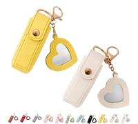 4 Pack Lip Oil Keychain - Mirror and Oil 2-In-1, Mini Lipstick Case With Keychain & Heart Pendant, Chapstick Holder, Pu Leather Potable Holder, for Storage Lipstick (2Pcs-7)