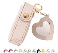 4 Pack Lip Oil Keychain - Mirror and Oil 2-In-1, Mini Lipstick Case With Keychain & Heart Pendant, Chapstick Holder, Pu Leather Potable Holder, for Storage Lipstick (Pink2)