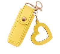 4 Pack Lip Oil Keychain - Mirror and Oil 2-In-1, Mini Lipstick Case With Keychain & Heart Pendant, Chapstick Holder, Pu Leather Potable Holder, for Storage Lipstick (Yellow)