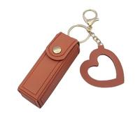 4 Pack Lip Oil Keychain - Mirror and Oil 2-In-1, Mini Lipstick Case With Keychain & Heart Pendant, Chapstick Holder, Pu Leather Potable Holder, for Storage Lipstick (Brown)