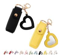 4 Pack Lip Oil Keychain - Mirror and Oil 2-In-1, Mini Lipstick Case With Keychain & Heart Pendant, Chapstick Holder, Pu Leather Potable Holder, for Storage Lipstick (2Pcs-6)