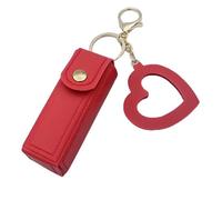 4 Pack Lip Oil Keychain - Mirror and Oil 2-In-1, Mini Lipstick Case With Keychain & Heart Pendant, Chapstick Holder, Pu Leather Potable Holder, for Storage Lipstick (Red)