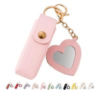 4 Pack Lip Oil Keychain - Mirror and Oil 2-In-1, Mini Lipstick Case With Keychain & Heart Pendant, Chapstick Holder, Pu Leather Potable Holder, for Storage Lipstick (Pink1)
