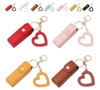 4 Pack Lip Oil Keychain - Mirror & Oil 2-In-1, Chapstick Holder, Mini Lipstick Case With Keychain & Heart Pendant, Pu Leather Potable Lip Gloss Holder for Women, Girls, Party Gift (4Pcs-C)