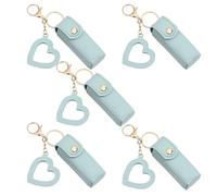 4 Pack Lip Oil Keychain - Mirror & Oil 2-In-1, Pu Leather Potable Lip Gloss Holder, Mini Lipstick Case With Keychain & Heart Pendant, Chapsticks Holder, for Car/Travel Storage (5Pcs,Blue)