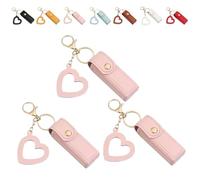4 Pack Lip Oil Keychain - Mirror & Oil 2-In-1, Pu Leather Potable Lip Gloss Holder, Mini Lipstick Case With Keychain & Heart Pendant, Chapsticks Holder, for Car/Travel Storage (3Pcs,Pink)