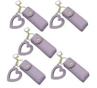 4 Pack Lip Oil Keychain - Mirror & Oil 2-In-1, Pu Leather Potable Lip Gloss Holder, Mini Lipstick Case With Keychain & Heart Pendant, Chapsticks Holder, for Car/Travel Storage (5Pcs,Purple)