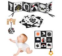 4 Pack Neonato Giochi Sensoriali, Libro Sensoriale Bianco Nero, Libro Stoffa, Baby Ringing Toy in Bianco Nero Scheda Memoria, Bambini Giocattoli Educativi La Prima Infanzia