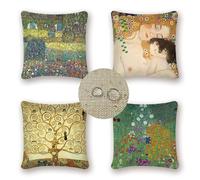 4 Pack nordico Federe Cuscini Divano Gustav Klimt Lino Cuscini per Divano con Cerniera Impermeabile Cuscini da Esterno Copricuscini per Decorativi Soggiorno Camera da Casa Cuscini 60x60cm W-2552
