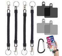 4 Pack Phone Lanyard Tether with 4 Patch and 1 PCS Black Carabiner Clip, Phone Tether Lanyard Anti Theft Phone Strap with Carabiner Anti-drop Outdoor Skiing Hiking Cycling Fishing