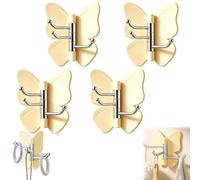 4 Pack Rotating Butterfly Adhesive Wall Hooks, Cute No-Drill 3-Prong Swivel Hangers with Adjustable Wings,Heavy Duty No-Drill Corner Stick-on Hooks for Bathroom, Kitchen & Entryway （4-Yellow）