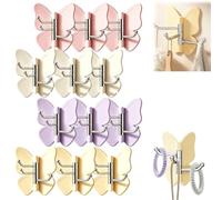 4 Pack Rotating Butterfly Adhesive Wall Hooks, Cute No-Drill 3-Prong Swivel Hangers with Adjustable Wings,Heavy Duty No-Drill Corner Stick-on Hooks for Bathroom, Kitchen & Entryway (12-Mix)