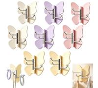 4 Pack Rotating Butterfly Adhesive Wall Hooks, Cute No-Drill 3-Prong Swivel Hangers with Adjustable Wings,Heavy Duty No-Drill Corner Stick-on Hooks for Bathroom, Kitchen & Entryway (8-Mix)