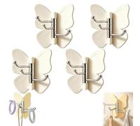 4 Pack Rotating Butterfly Adhesive Wall Hooks, Cute No-Drill 3-Prong Swivel Hangers with Adjustable Wings,Heavy Duty No-Drill Corner Stick-on Hooks for Bathroom, Kitchen & Entryway (4-White)