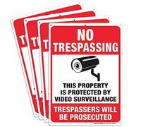 (4 Pack) Video Surveillance Signs, No Trespassing Violators Will Be Prosecuted Metal Reflective Warning Sign, 10 x 7 Inches0.40 Aluminum Indoor Or Outdoor Use for Home Business CCTV Security Camera