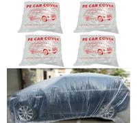 4 Packs Disposable Car Cover Clear Plastic Car Cover Universal Rain Dust Garage Cover with Elastic Band Medium (15.7FT x 24.6FT)