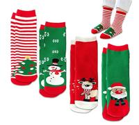 4 Paia Calze di Natale per Bambini 9-12 Anni, Calzini Natalizi Colorati e Divertenti in Cotone, Regalo Xmas (XL)