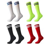 4 Paia Calzettoni Calcio Per Bambini, Calzini Da Allenamento Sportivo Elastici E Traspiranti Per Ragazzi E Ragazze 7-13 Anni - Per Basket E Sport