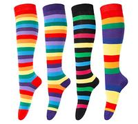 4 Paia Calzettoni Donna Calze Calzini Lunghi Calze da Ginocchio Gambaletto Donna Calzini Gambaletti di Coscia Retro Casual Socks Cosplay Arcobaleno Taglia Unica