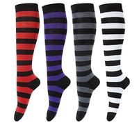 4 Paia Calzettoni Donna Calze Calzini Lunghi Calze da Ginocchio Gambaletto Donna Calzini Gambaletti di Coscia Retro Casual Socks Cosplay Striscia Taglia unica