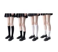 4 Paia Calzettoni Donna in Cotone Calze Gambaletto, Calzini cotone donna, Calzini Lunghi Donna, Calzini Gambaletti di Coscia Retro Casual Socks, Taglia Unica (Nero + Bianco)