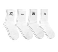 4 Paia Calzini Unisex in Cotone con Stampa Lettera Fresca Bianco Uomo Donna Taglia 38-44, Novità Divertenti Calzini in Cotone con Stampa Lettera Calzini da Equipaggio Calzini Tubolari Bianchi Unisex