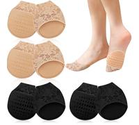 4 Paia Cuscinetti per Piedi per Tacchi,Calzini Topper da Donna in Punta Nell'avampiede in Pizzo No Show Calzini Fodera Copriscarpe Mezze Calze con Fondo Antiscivolo,per Tacchi Alti,Scarpe Sportive