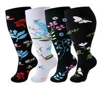 4 paia di calze a sostegno ginocchio con motivo floreale per donne e uomini di taglia comoda, calze atletiche traspiranti che esercitano pressione per corsa, palestra, viaggi e comfort durante tutto i