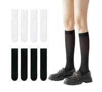 4 Paia di Calze al Ginocchio, a Polpaccio, Sottili, JK, a Compressione, Lunghe da Donna, Sexy (Nero, Bianco)
