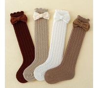 4 paia di calze alte sopra il ginocchio per bambine con fiocco decorativo, colore beige, a piatto in alto Tagli UnicaColore unicoTessuto